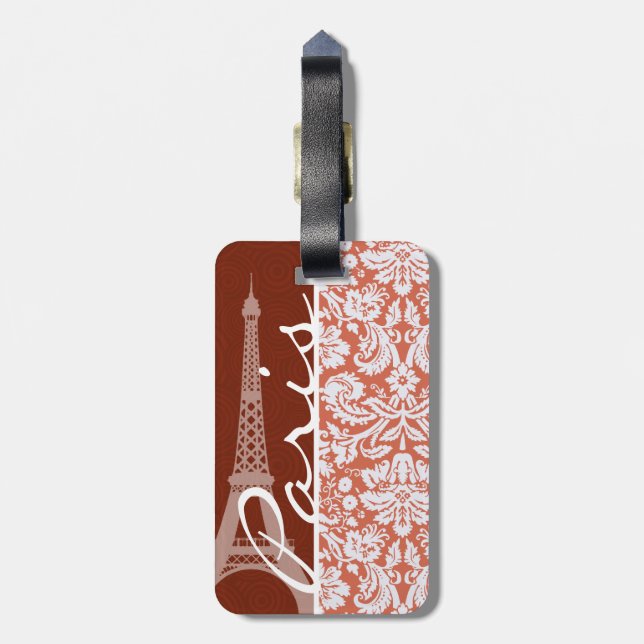Paris, Orange Damask Bagagebricka (Baksidan Lodrät)