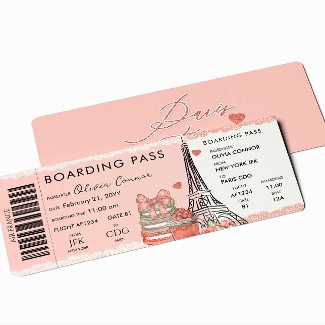 Paris Överraskning Boardingpass Semesterpresent Bi Inbjudningar (Skapare uppladdad)