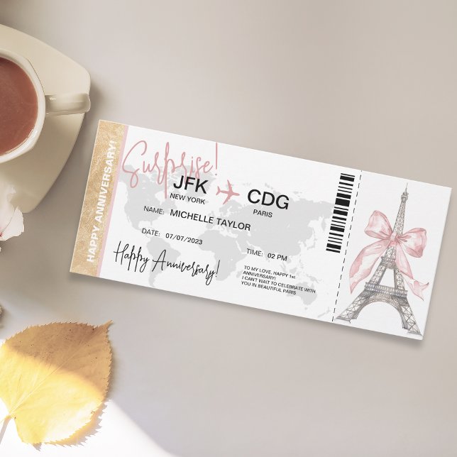 Paris överraskningsjubileumsboardingpass Biljett Inbjudningar (Skapare uppladdad)