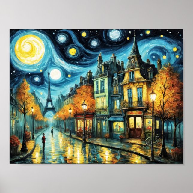 Paris på natten i Van Gogh stil Poster (Framsidan)