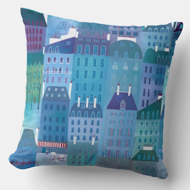Paris på våren Modern stadsbildsmålning Kudde (Paris blue throw pillow)