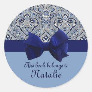 Paris Paisley Indigo 2 Personlig Sticker Runt Klistermärke