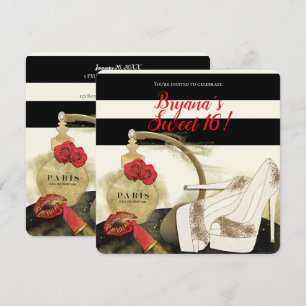 Paris Parfum Parfym Rosor Heels och Lipstick Party Inbjudningar