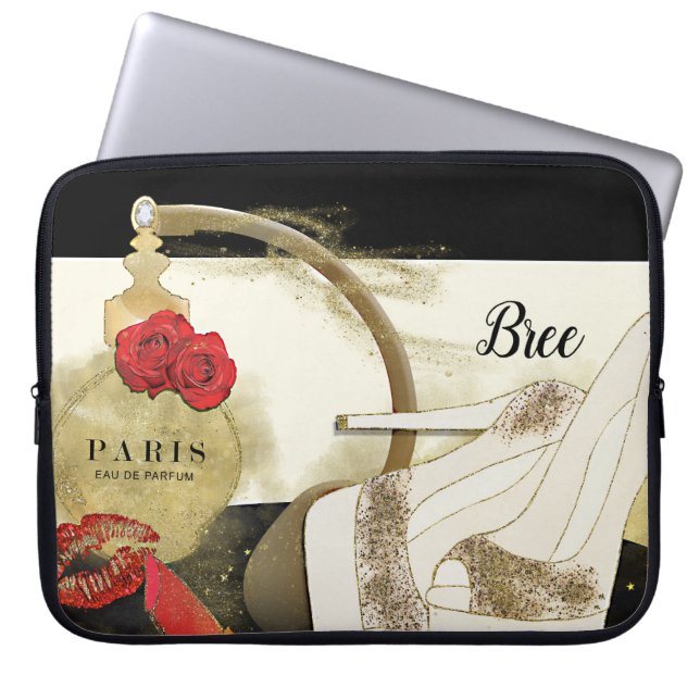 Paris Parfum Parfym Rosor Klackar & Läppstift Laptop Fodral (Framsidan)