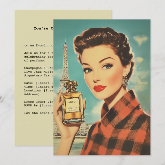 Paris Parfym Ad Elegance Inbjudningar (Fram/baksida)
