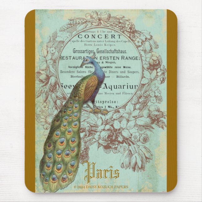 Paris Peacock, Paris Inspired Mouse Pad Musmatta (Framsidan)