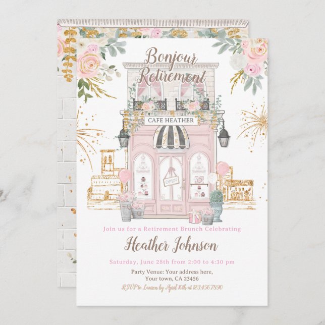 Paris pensionsfest inbjudningar (Fram/baksida)
