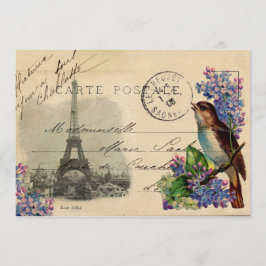 Paris Postcard Bird på Lilacs-inbjudan Inbjudningar