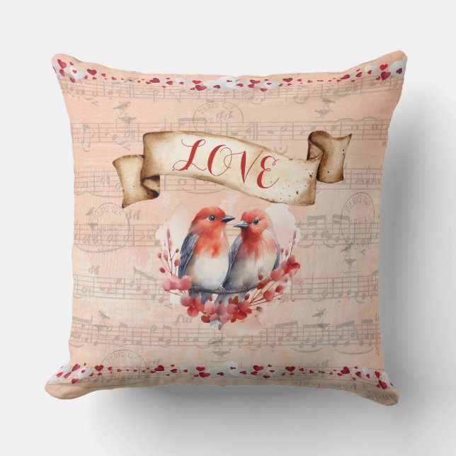 Paris Postmark Love birds med Whimsical Notes Kudde (Framsida)