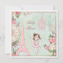 Paris Princess Ballerina Shabby chic Baby Shower Inbjudningar