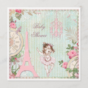 Paris Princess Ballerina Shabby chic Baby Shower Inbjudningar