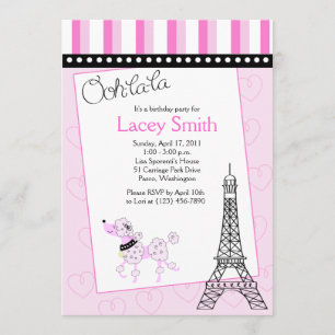 Paris Pudel 5x7 Rosa Birthday-inbjudan Inbjudningar