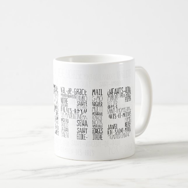 Paris Quarters Typografiska Ord Art Kaffemugg (Framsida höger)