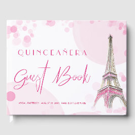 Paris Quinceanera Eiffel Torn Rosa Vitfödelsedagen Gästböcker