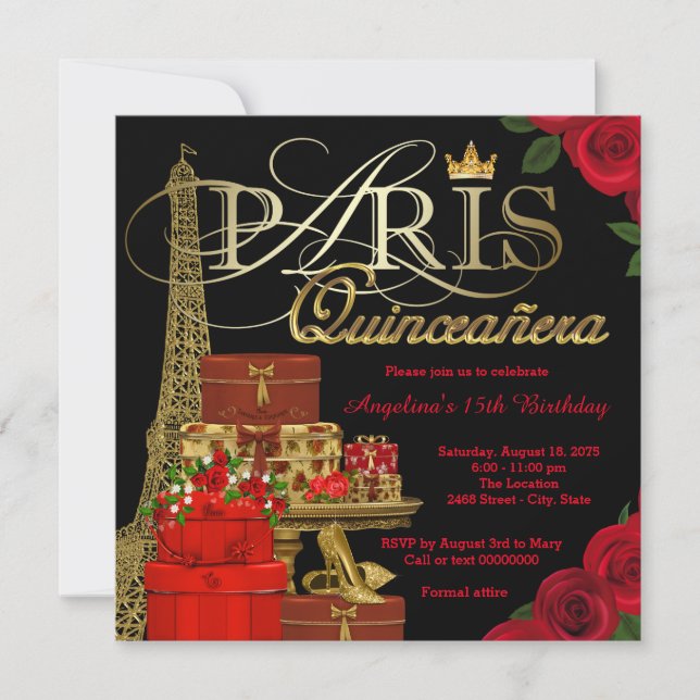Paris Quinceanera Inbjudningar (Framsida)