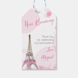 Paris Quinceanera Rosa Eiffel Torn Tack Presentetikett