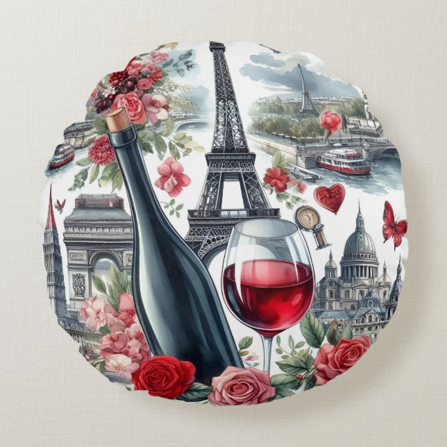 paris red wine rund kudde (Framsidan)