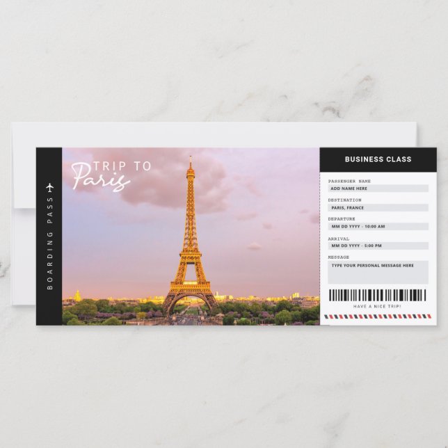 Paris Resa Boarding Pass Travel Vacation Biljett (Framsida)
