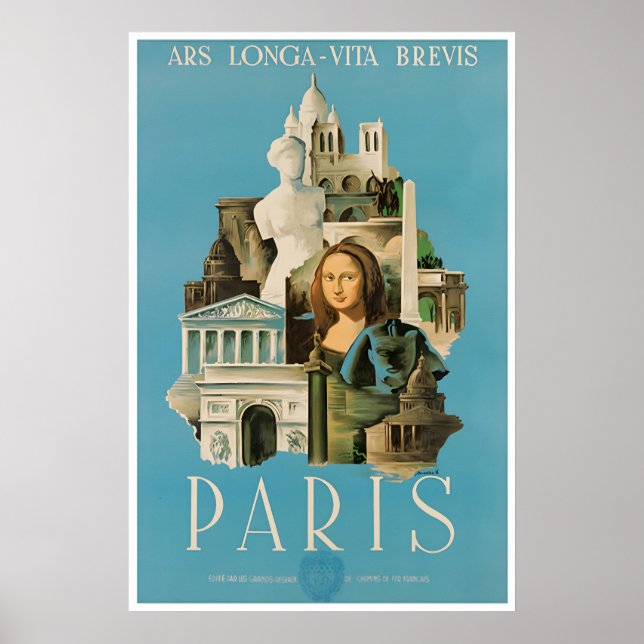 Paris Reseskylt Väggkonst Frankrike Tryck Hem (Framsidan)
