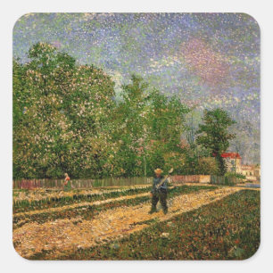 Paris Road med bonde av Vincent van Gogh Fyrkantigt Klistermärke