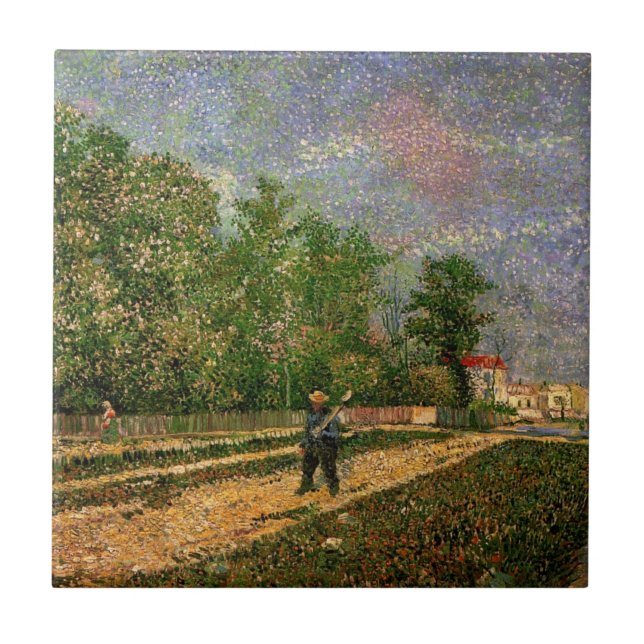 Paris Road med bonde av Vincent van Gogh Kakelplatta (Framsidan)