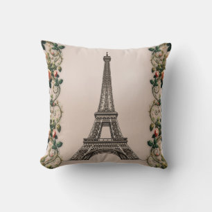 Paris Röda Rosrankor Eiffeltornet Shabby Chic Kudde