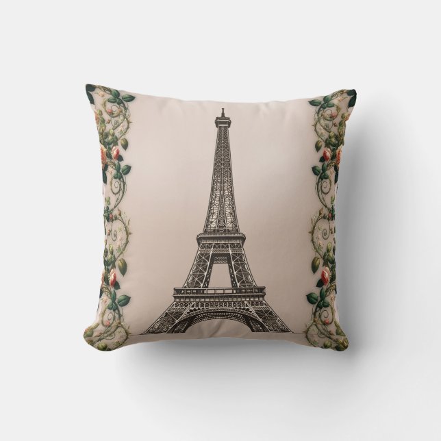 Paris Röda Rosrankor Eiffeltornet Shabby Chic Kudde (Framsida)