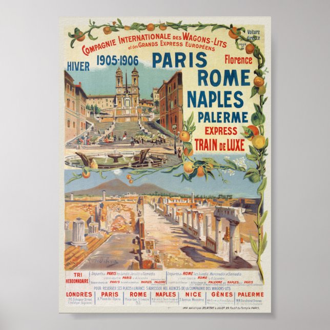 Paris Rom Napoli Vintage Affisch 1905 (Framsidan)