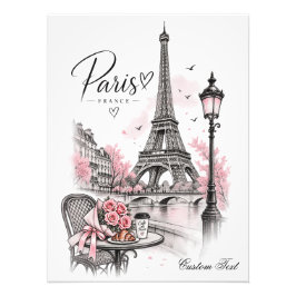 Paris Romans — Eiffeltornet & Rosa Rosor Fototryck