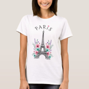 Paris Romantik - Eiffel Torn & Blommigt Dreams T Shirt