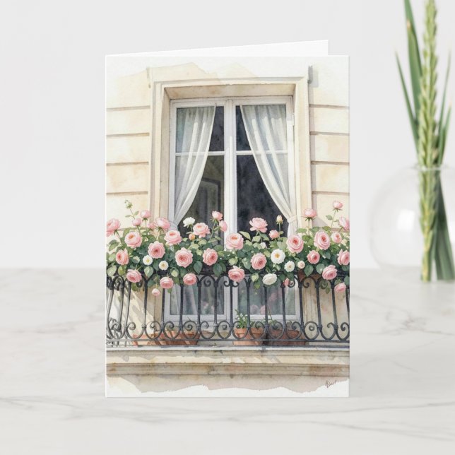 Paris Ros Balkong Akvarell Inbjudan (Framsida)