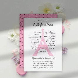 Paris Rosa Eiffel Torn Ord Cloud Chic Sweet 16 Inbjudningar