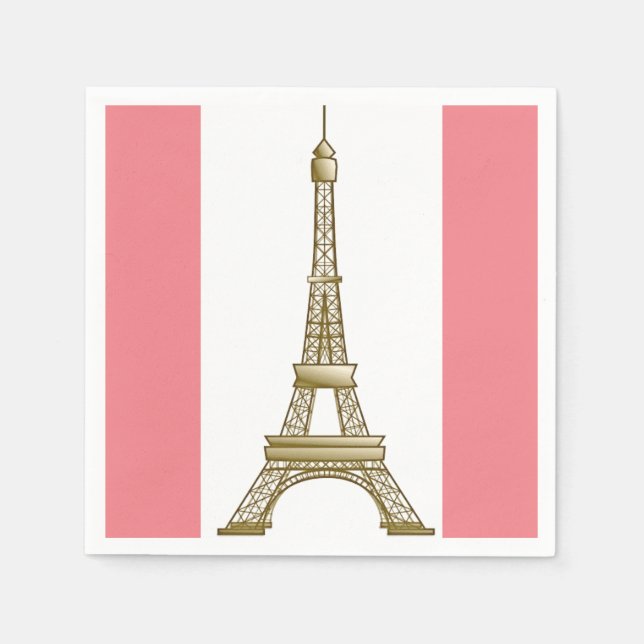 Paris Rosa Eiffel Torn Pappra Napkins Pappersservett (Framsidan)