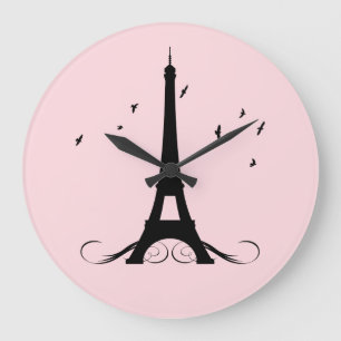Paris Rosa Eiffel Torn Stor Klocka