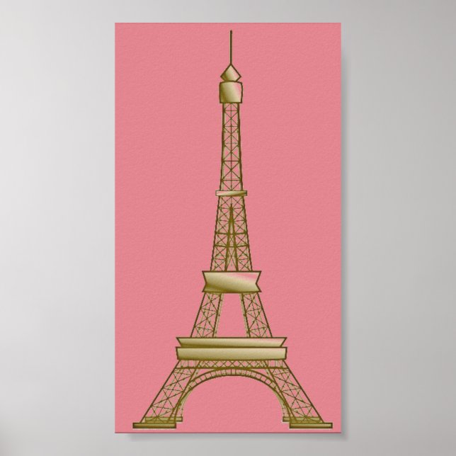 Paris Rosa & Guld Eiffel Torn Poster (Framsidan)