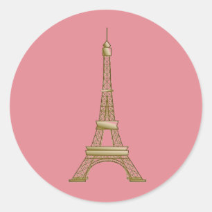 Paris Rosa & Guld Eiffeltornet Runt Klistermärke