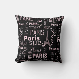 Paris rosa och svart, paris print kudde