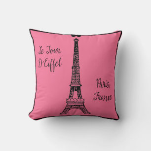 Paris Rosa Pillow med Eiffel Torn Kudde