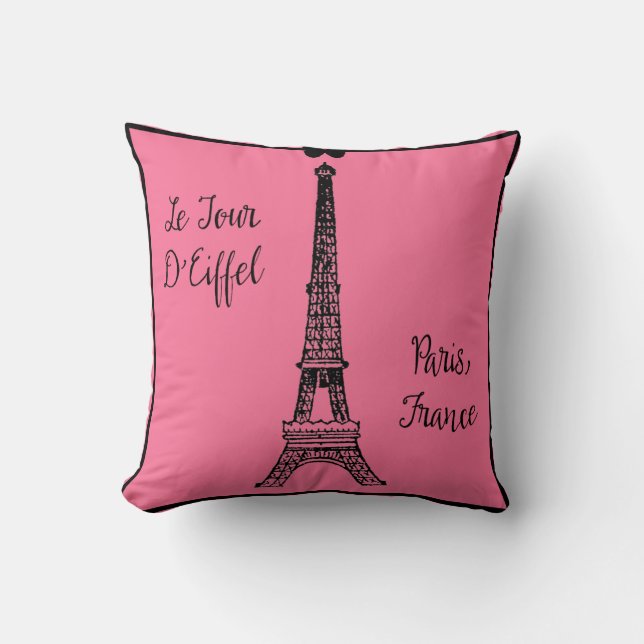 Paris Rosa Pillow med Eiffel Torn Kudde (Framsida)