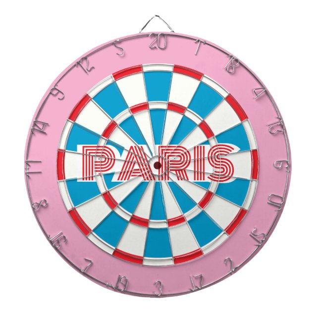 PARIS Rosa Röd Vit och Blå redigerbar text Retro Darttavla (Framsidan)