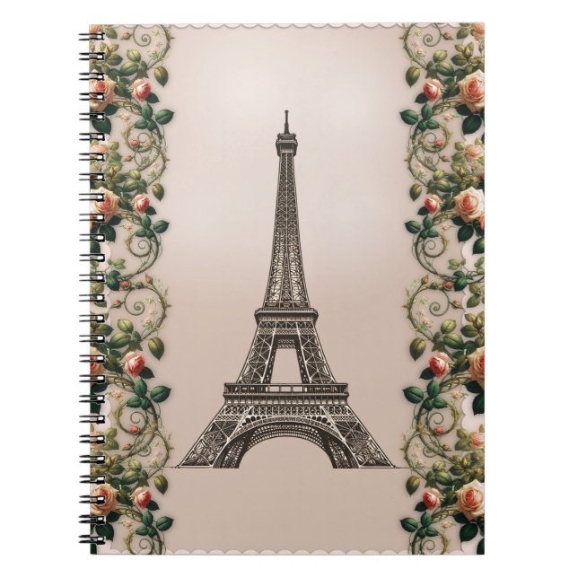Paris Rosa ros Vines Eiffel Torn Shabby chic Anteckningsbok (Framsidan)