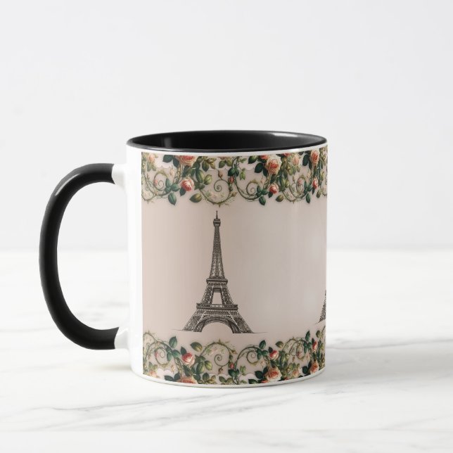 Paris Rosa ros Vines Eiffel Torn Shabby chic Mugg (Vänster)