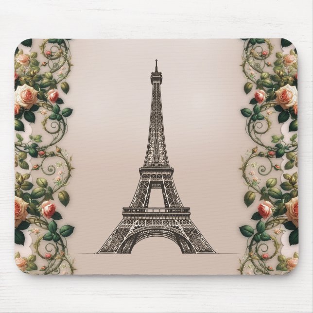 Paris Rosa ros Vines Eiffel Torn Shabby chic Musmatta (Framsidan)