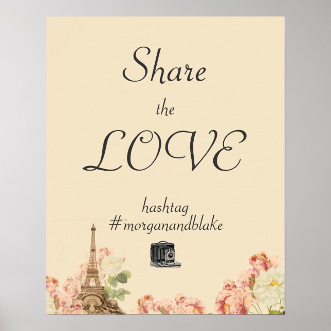 Paris Rosa ros Vintage Romantic Hashtag Sign Poster (Framsidan)