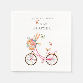 Paris Rosa Vintage Bicycle Watercolor Baby Shower Pappersservett