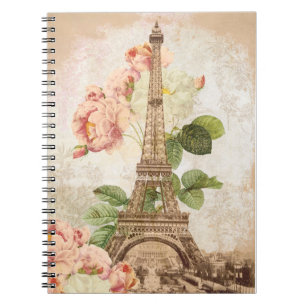 Paris Rosa Vintage Romantisk Spiralanteckningsbok Anteckningsbok