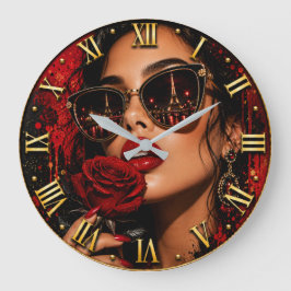 Paris Rose Noir Fashion Elegant Woman Portrait Stor Klocka