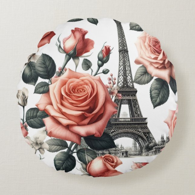 paris roses rund kudde (Framsidan)