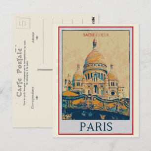Paris Sacré Coeur illustration Frankrike Vykort
