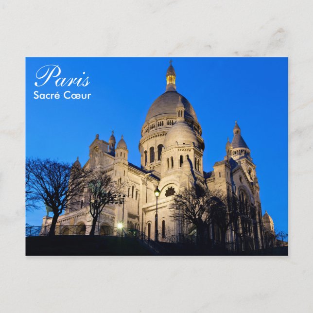Paris - Sacré Coeur på nattvykort Vykort (Framsida)